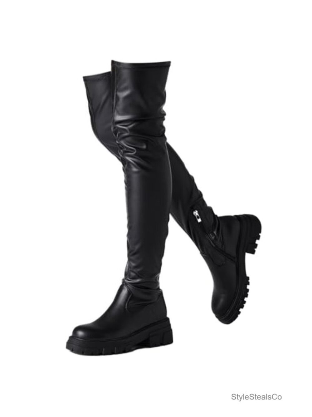 Women's Thigh High Over The Knee Platform Boots Stretchy Faux Leather